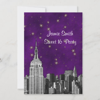 NYC ESB Skyline Etched Lila Starry Sweet 16 V Einladung