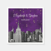 NYC ESB Skyline Etched Lila Starry Wedding Serviette (Vorderseite)
