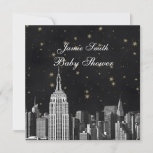 NYC ESB Skyline geätzt schwarzer Sternchen-Baby-Pa Einladung