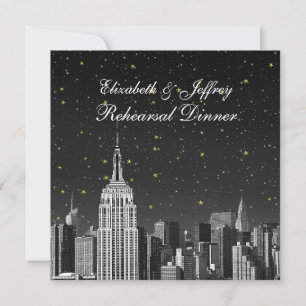 NYC ESB Skyline Graviert Schwarz Stern Probedinner Einladung