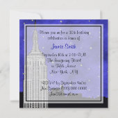 NYC ESB Skyline Silhouette Blue Starry BG Geburtst Einladung (Rückseite)