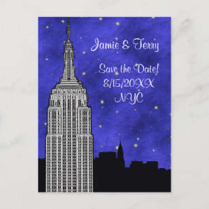 NYC ESB Skyline Silhouette Blue Starry Rett Date Ankündigungspostkarte