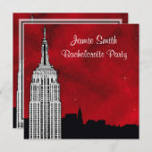 NYC ESB Skyline Silhouette Red Starry Bachelorette Einladung (Vorne/Hinten)