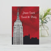 NYC ESB Skyline Silhouette Red Starry BG2 Sweet 16 Einladung (Stehend Vorderseite)