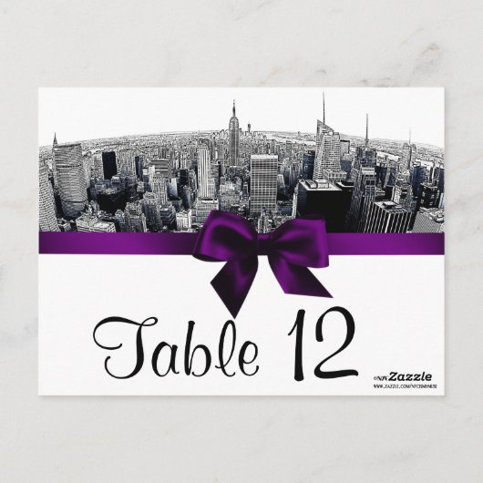 NYC Etched Fisheye Skyline BW Lila Tischnummer (Rückseite)