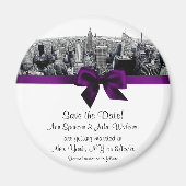 NYC Etched Fisheye Skyline BW Purp Save the Date R Magnet (Vorne)