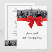 NYC Etched Fisheye Skyline BW Red Birthday Einladung (Vorne/Hinten)