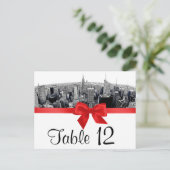 NYC Etched Fisheye Skyline BW Red Tischnummer (Stehend Vorderseite)