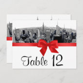 NYC Etched Fisheye Skyline BW Red Tischnummer (Vorne/Hinten)