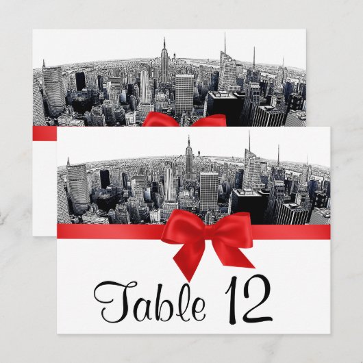 NYC Etched Fisheye Skyline BW Red Tischnummer (Vorne/Hinten)