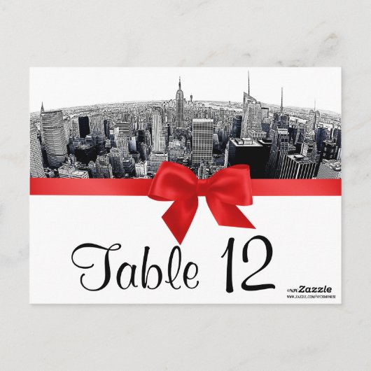 NYC Etched Fisheye Skyline BW Red Tischnummer (Rückseite)