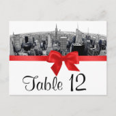 NYC Etched Fisheye Skyline BW Red Tischnummer (Vorderseite)