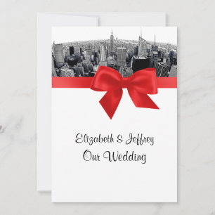 NYC Etched Fisheye Skyline BW Red Wedding Einladung