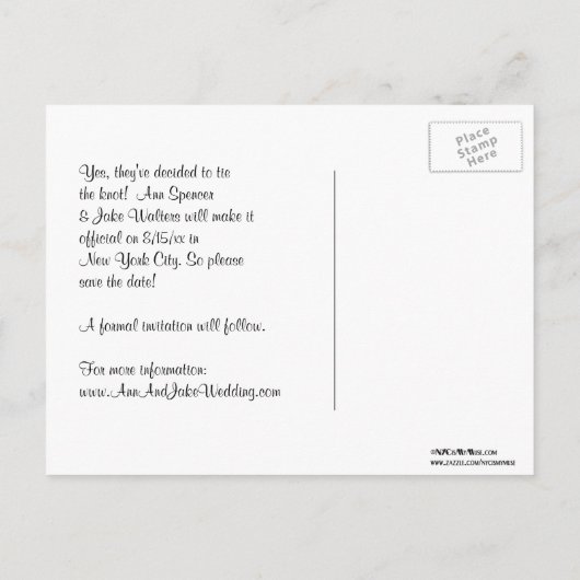 NYC Etched Fisheye Skyline BW Save the Date Lila Ankündigungspostkarte (Rückseite)