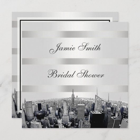 NYC Etched Skyline 2, Schwarz-weißes Brautparty Einladung (Vorne/Hinten)