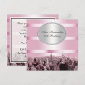 NYC Etched Skyline 2A Pink Black Birthday Einladung (Vorne/Hinten)