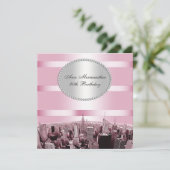 NYC Etched Skyline 2A Pink Black Birthday Einladung (Stehend Vorderseite)