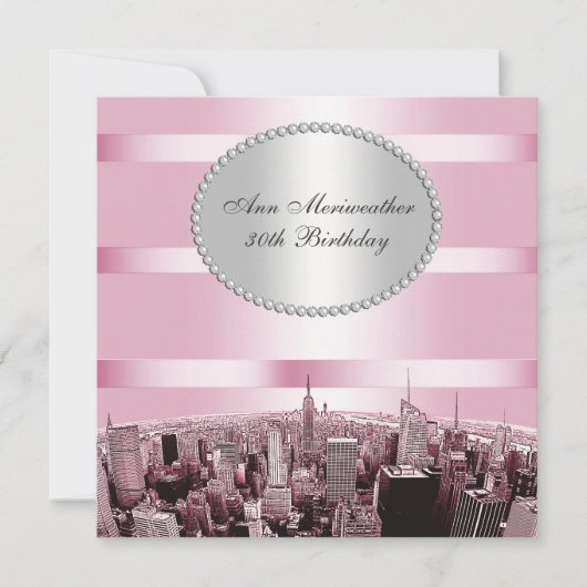 NYC Etched Skyline 2A Pink Black Birthday Einladung (Vorderseite)