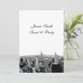 NYC Fisheye Skyline 2 BW Sweet 16 V Einladung (Stehend Vorderseite)