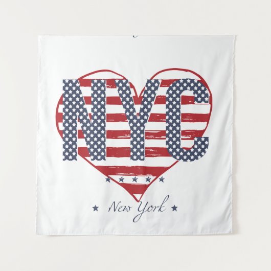 NYC Flagge-Herz Wandteppich (Vorderseite (Horizontal))