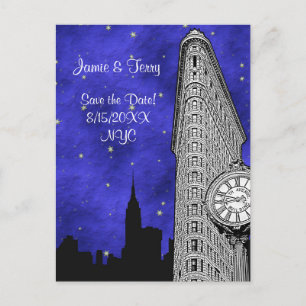 NYC Flatiron Skyline Silhouette Blau Datum speiche Ankündigungspostkarte