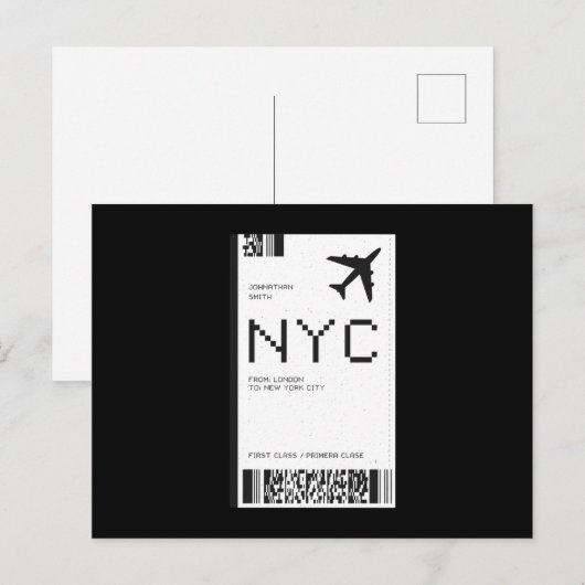 NYC Flugzeug Ticket Postkarte (Vorne/Hinten)