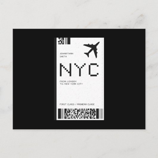 NYC Flugzeug Ticket Postkarte (Vorderseite)