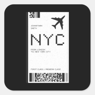 NYC Flugzeug Ticket Quadratischer Aufkleber