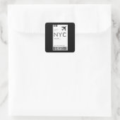 NYC Flugzeug Ticket Quadratischer Aufkleber (Tasche)