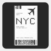 NYC Flugzeug Ticket Quadratischer Aufkleber (Vorderseite)