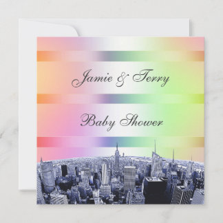 NYC Geätzte Skyline Pastell-Regenbogen 1 Baby Show Einladung