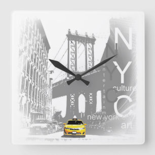 Nyc gelbes Taxi-Brooklyn-Brücken-Pop-Kunst-Bild Quadratische Wanduhr