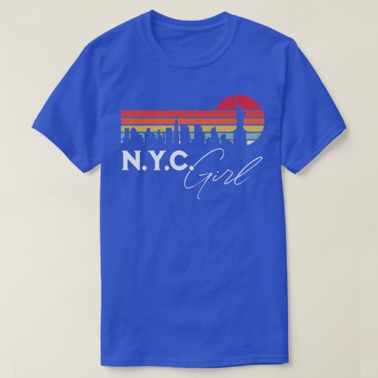 NYC Girl Retro Sunset City Skyline Souvenir T-Shirt (Design vorne)