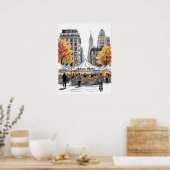 NYC Herbstmarktstraßenszene mit Herbstbäumen Poster (Küche)