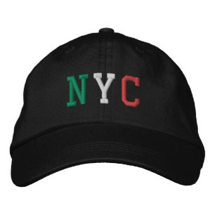 NYC Italy Flag Classic Green White Red on Black Bestickte Baseballkappe
