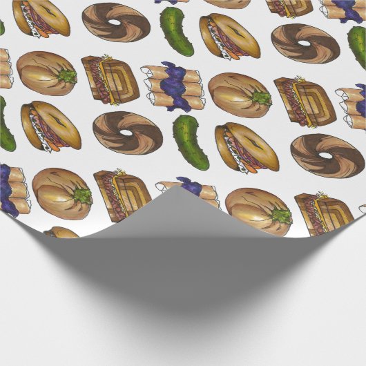 NYC Jüdisches Deli Food Knish Pickle Bagel Blintz  Geschenkpapier (Ecke)