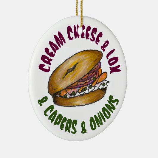 NYC Jüdisches Deli Nova Bagel Lox Capers Cremekäse Keramik Ornament (Rechts)