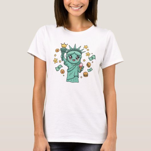 NYC Kawaii Statue of Liberty T-Shirt – Cute Americ (Vorderseite)