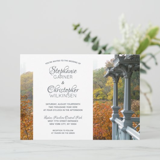 NYC Ladys Pavilion Autumn Central Park Wedding Einladung (Stehend Vorderseite)