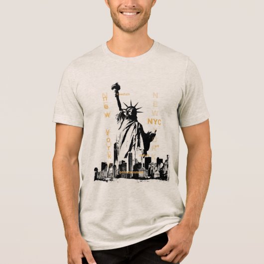 Nyc Liberty Statue Manhattan Mens Hochwertige Qual Tri-Blend Shirt (Vorderseite)