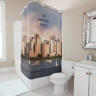 NYC Lower Manhattan Skyline mit Personalisiertem N Duschvorhang