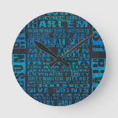 NYC-Nachbarschaften Blue Runde Wanduhr (Vorderseite)