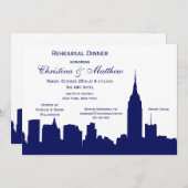 NYC Navy Blue Skyline Silhouette Probe Dinner Einladung (Vorne/Hinten)