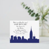 NYC Navy Blue Skyline Silhouette Save the Date Ankündigungspostkarte (Stehend Vorderseite)