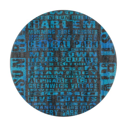 NYC Neighhoods Blue Glass Cutting Board Schneidebrett (Vorderseite)