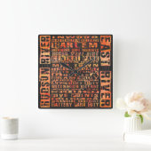 NYC Neighhoods Orange Quadratische Wanduhr (Zuhause)