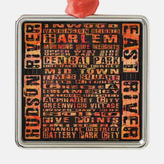 NYC Neighhoods Orange Silbernes Ornament (Vorne)