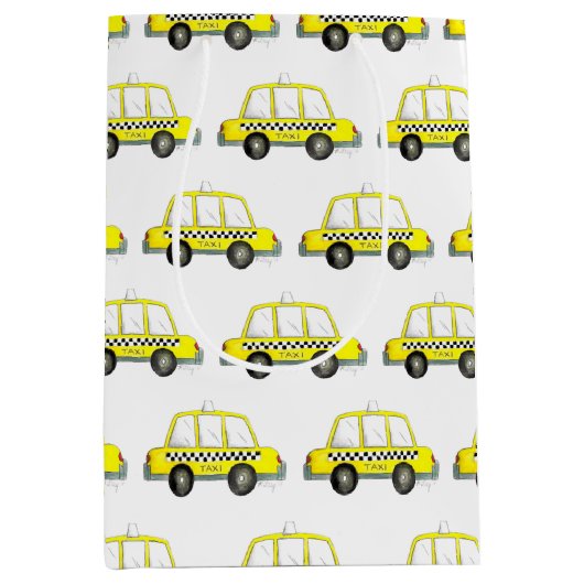 NYC New York City Checkered Yellow Taxi Mittlere Geschenktüte (Vorderseite)