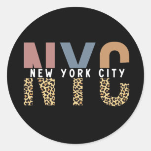 NYC New York City Cheetah Print Typografy Runder Aufkleber