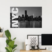 NYC New York City Manhattan Night Schwarz-weiß Poster (Heimbüro)
